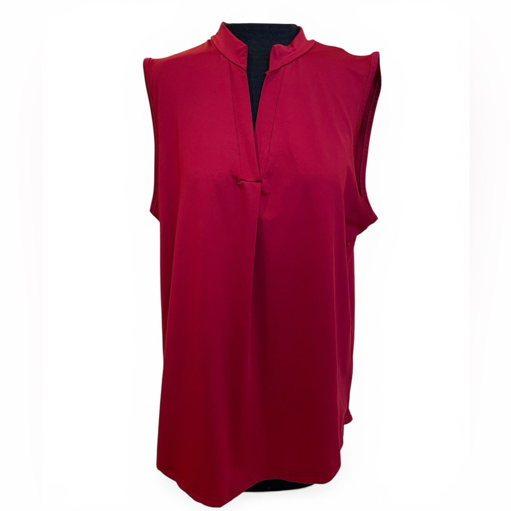LoveU.Dear Crimson Red Sleeveless Mock Neck Blouse Top (Size XL)